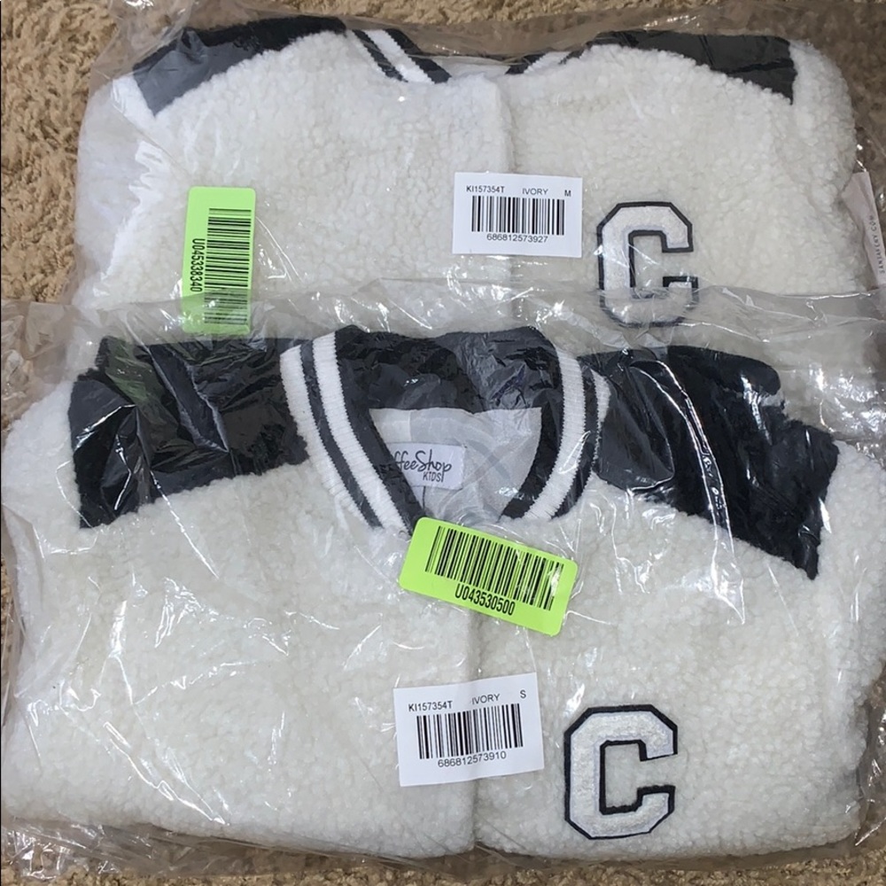 Brand new coffee shop Kids Varsity zip up jacket
